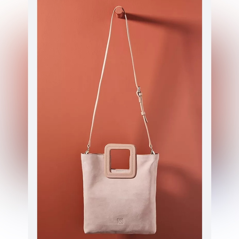 TMRW STUDIO Blush Milo Fold Over Suede Bag Crossbody Top Handle Anthropologie - Picture 2 of 15